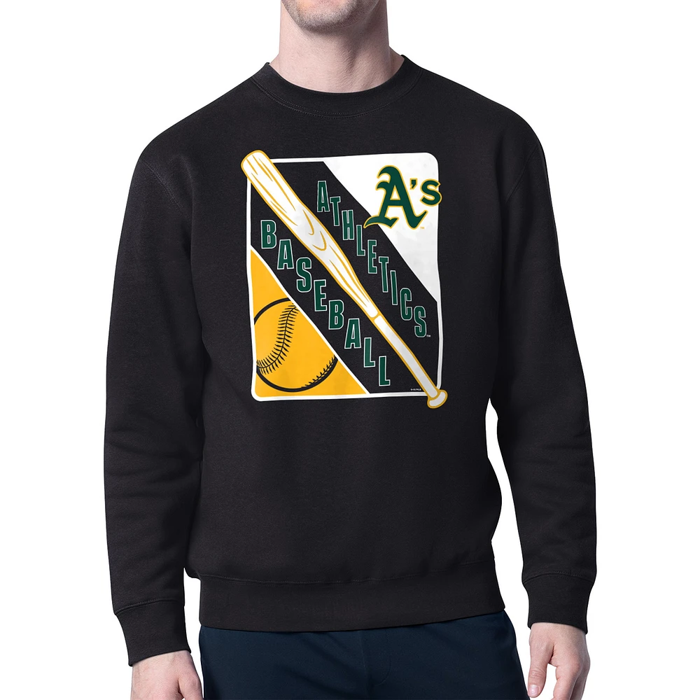 Men's Starter Black Athletics Shield Team Logo Crew Neck Sweatshirt
