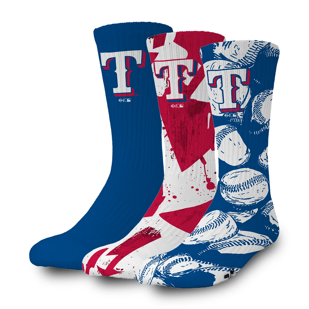 ISlide Texas Rangers Three-Pack Lifestyle Crew Socks Set