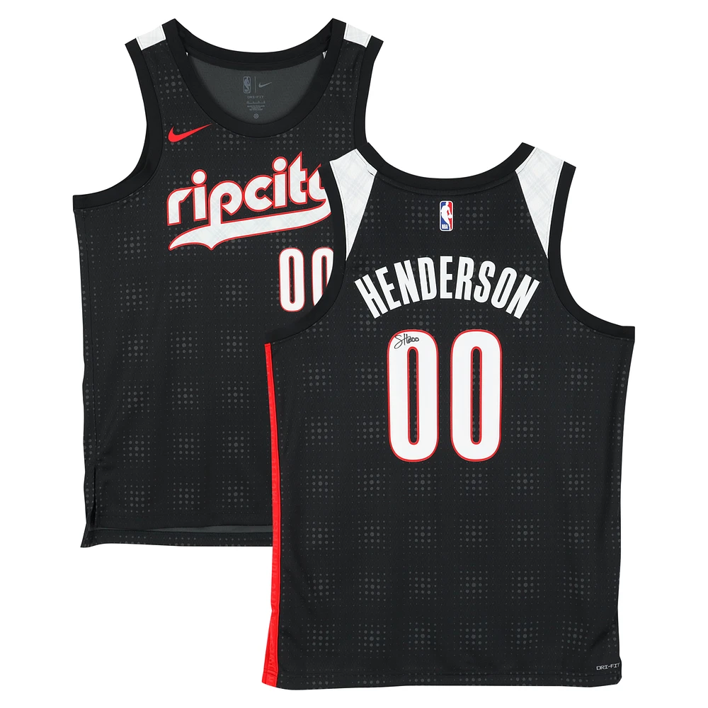Scoot Henderson Portland Trail Blazers Autographed Black Nike 2024-25 City Edition Swingman Jersey