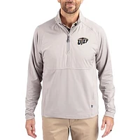 Men's Cutter & Buck  Gray UTEP Miners Adapt Eco Knit Hybrid Recycled Quarter-Zip Jacket