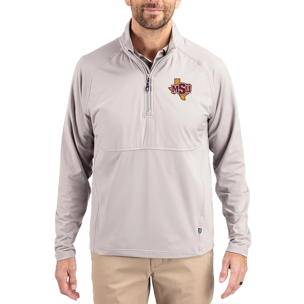 Men's Cutter & Buck Midwestern State Mustangs Adapt Eco Knit Hybrid Recycled Quarter-Zip Jacket