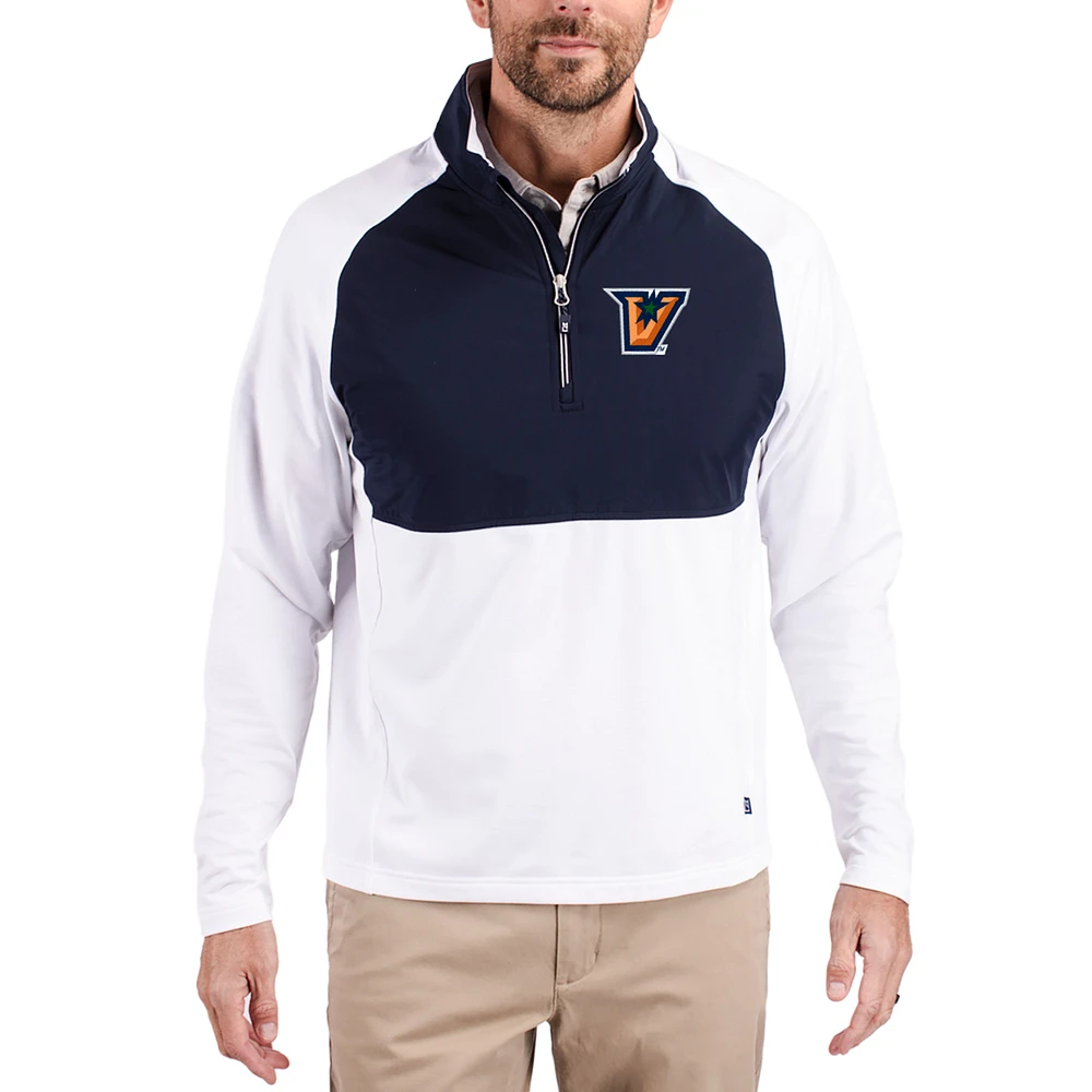 Men's Cutter & Buck White Texas-Rio Grande Valley Vaqueros Adapt Eco Knit Hybrid Recycled Quarter-Zip Jacket