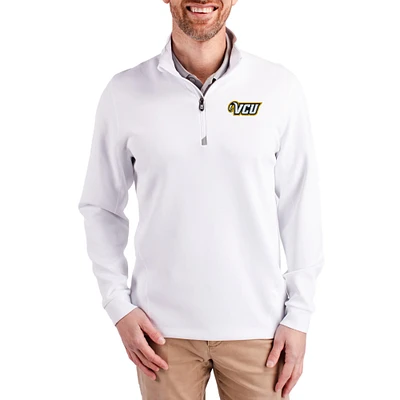 Men's Cutter & Buck  White VCU Rams DryTec Traverse Stretch Eco Tri-Blend Quarter-Zip Pullover