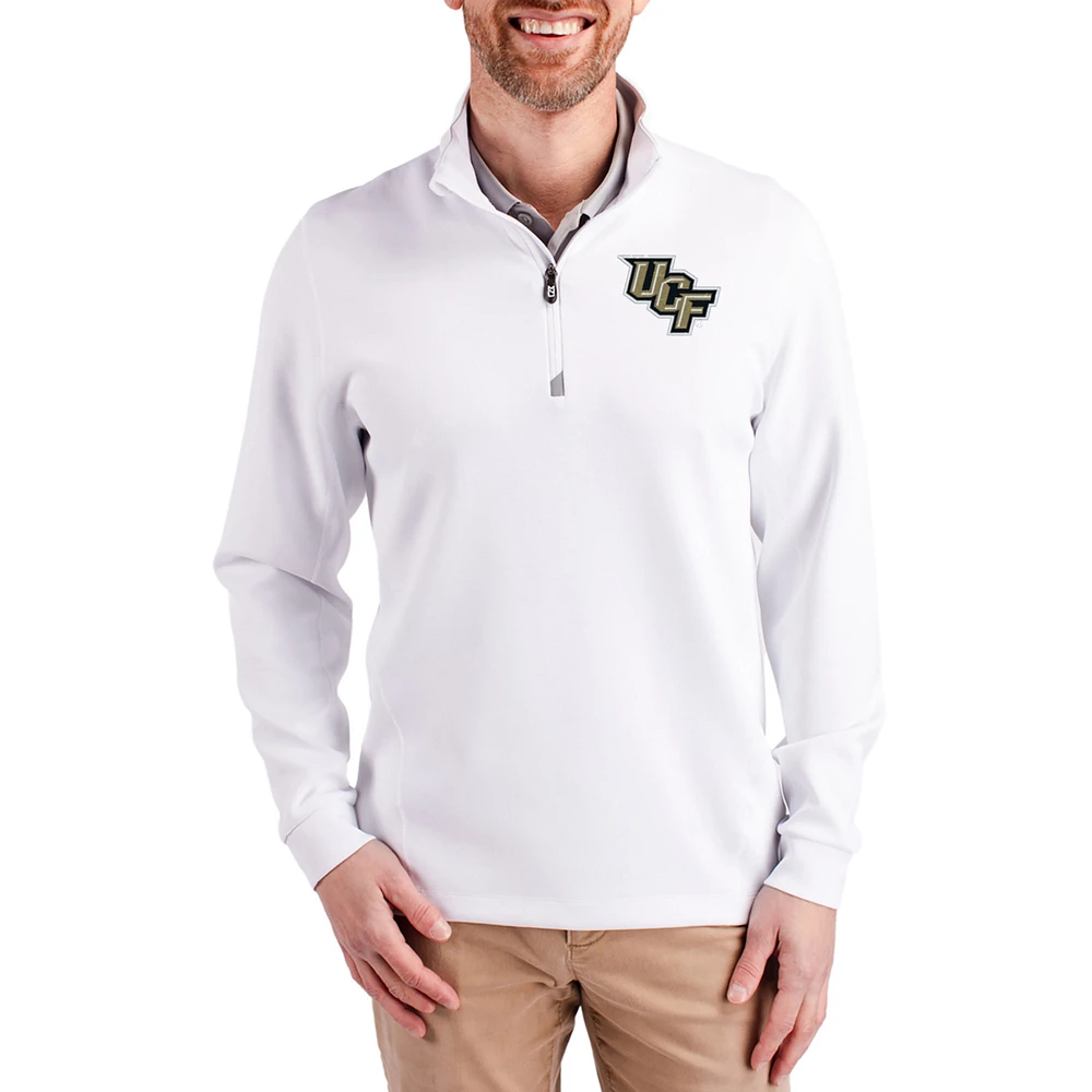 Men's Cutter & Buck White UCF Knights DryTec Traverse Stretch Eco Tri-Blend Quarter-Zip Pullover
