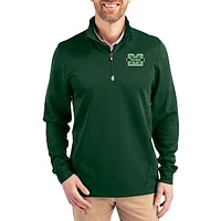 Men's Cutter & Buck  Hunter Green Marshall Thundering Herd DryTec Traverse Stretch Eco Tri-Blend Quarter-Zip Pullover