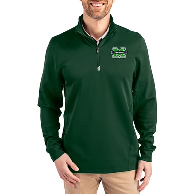 Men's Cutter & Buck  Hunter Green Marshall Thundering Herd DryTec Traverse Stretch Eco Tri-Blend Quarter-Zip Pullover