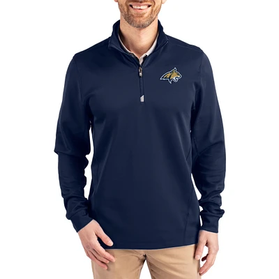 Men's Cutter & Buck  Navy Montana State Bobcats DryTec Traverse Stretch Eco Tri-Blend Quarter-Zip Pullover