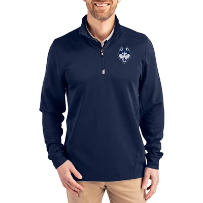 Men's Cutter & Buck  Navy UConn Huskies DryTec Traverse Stretch Eco Tri-Blend Quarter-Zip Pullover