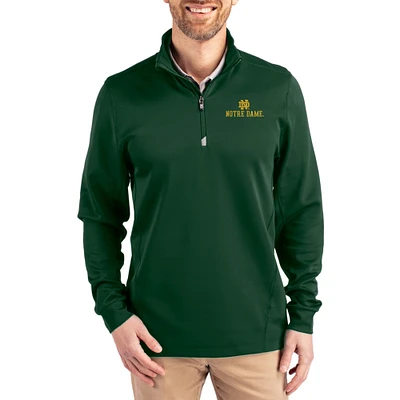 Men's Cutter & Buck  Hunter Green Notre Dame Fighting Irish DryTec Traverse Stretch Eco Tri-Blend Quarter-Zip Pullover