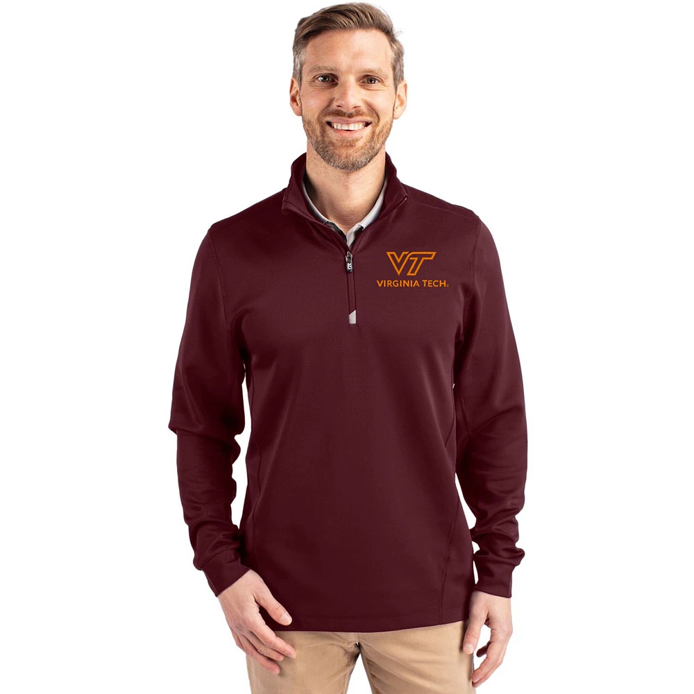 Men's Cutter & Buck Maroon Virginia Tech Hokies DryTec Traverse Stretch Eco Tri-Blend Quarter-Zip Pullover