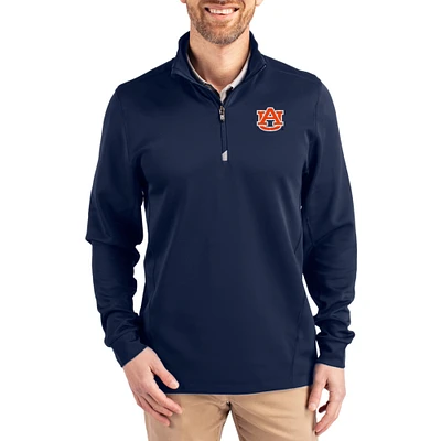 Men's Cutter & Buck  Navy Auburn Tigers DryTec Traverse Stretch Eco Tri-Blend Quarter-Zip Pullover
