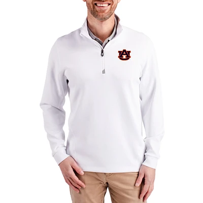 Men's Cutter & Buck  White Auburn Tigers DryTec Traverse Stretch Eco Tri-Blend Quarter-Zip Pullover
