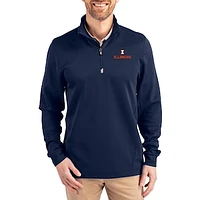 Men's Cutter & Buck  Navy Illinois Fighting Illini DryTec Traverse Stretch Eco Tri-Blend Quarter-Zip Pullover