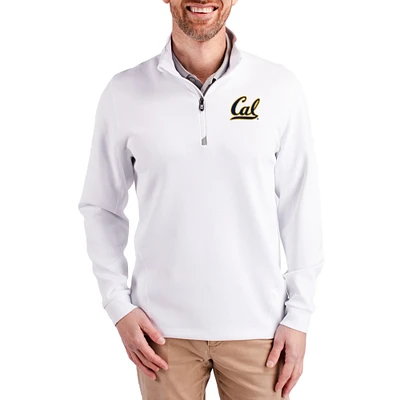 Men's Cutter & Buck  White Cal Bears DryTec Traverse Stretch Eco Tri-Blend Quarter-Zip Pullover