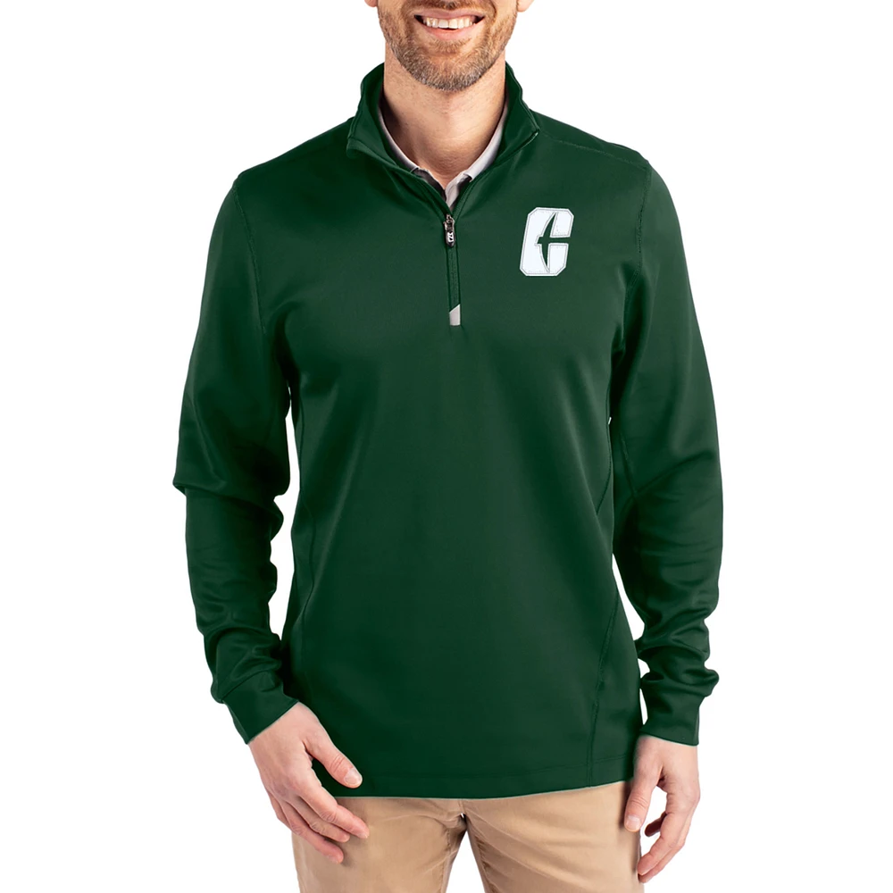 Men's Cutter & Buck Hunter Green Charlotte 49ers DryTec Traverse Stretch Eco Tri-Blend Quarter-Zip Pullover