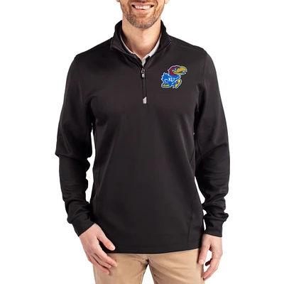 Men's Cutter & Buck Kansas Jayhawks DryTec Traverse Stretch Eco Tri-Blend Quarter-Zip Pullover