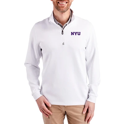 Men's Cutter & Buck NYU Violets DryTec Traverse Stretch Eco Tri-Blend Quarter-Zip Pullover