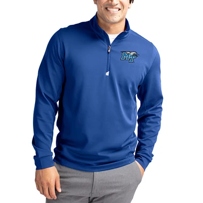 Men's Cutter & Buck Blue MTSU Raiders DryTec Traverse Stretch Eco Tri-Blend Quarter-Zip Pullover