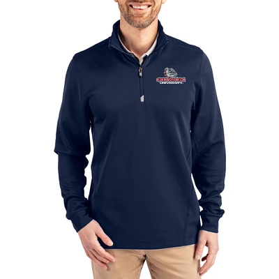 Men's Cutter & Buck  Navy Gonzaga Bulldogs DryTec Traverse Stretch Eco Tri-Blend Quarter-Zip Pullover
