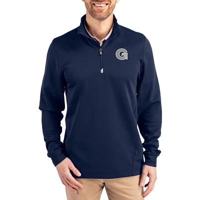 Men's Cutter & Buck  Navy Georgetown Hoyas DryTec Traverse Stretch Eco Tri-Blend Quarter-Zip Pullover