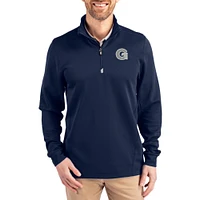 Men's Cutter & Buck  Navy Georgetown Hoyas DryTec Traverse Stretch Eco Tri-Blend Quarter-Zip Pullover