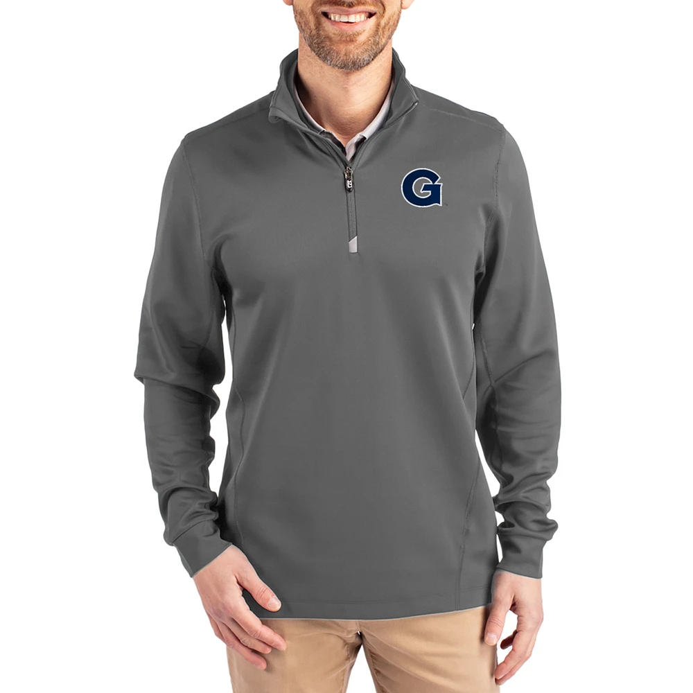 Men's Cutter & Buck Gray Georgetown Hoyas DryTec Traverse Stretch Eco Tri-Blend Quarter-Zip Pullover