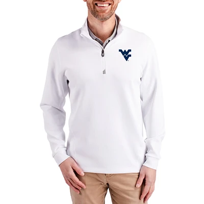 Men's Cutter & Buck  White West Virginia Mountaineers DryTec Traverse Stretch Eco Tri-Blend Quarter-Zip Pullover