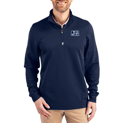 Men's Cutter & Buck  Navy Jackson State Tigers DryTec Traverse Stretch Eco Tri-Blend Quarter-Zip Pullover