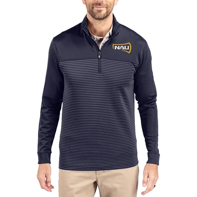 Men's Cutter & Buck  Navy Northern Arizona Lumberjacks Traverse Stretch Eco Stripe DryTec Tri-Blend Quarter-Zip Pullover