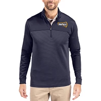Men's Cutter & Buck  Navy Northern Arizona Lumberjacks Traverse Stretch Eco Stripe DryTec Tri-Blend Quarter-Zip Pullover