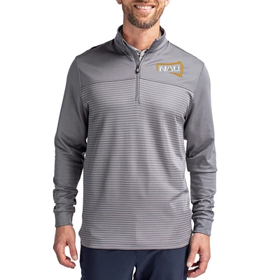 Men's Cutter & Buck  Gray Northern Arizona Lumberjacks Traverse Stretch Eco Stripe DryTec Tri-Blend Quarter-Zip Pullover