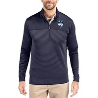 Men's Cutter & Buck  Navy UConn Huskies Traverse Stretch Eco Stripe DryTec Tri-Blend Quarter-Zip Pullover