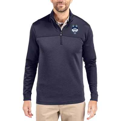 Men's Cutter & Buck  Navy UConn Huskies Traverse Stretch Eco Stripe DryTec Tri-Blend Quarter-Zip Pullover