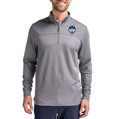 Men's Cutter & Buck  Gray UConn Huskies Traverse Stretch Eco Stripe DryTec Tri-Blend Quarter-Zip Pullover