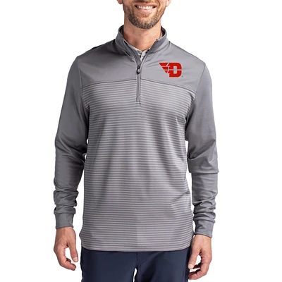Men's Cutter & Buck  Gray Dayton Flyers Traverse Stretch Eco Stripe DryTec Tri-Blend Quarter-Zip Pullover