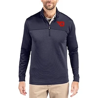 Men's Cutter & Buck  Navy Dayton Flyers Traverse Stretch Eco Stripe DryTec Tri-Blend Quarter-Zip Pullover