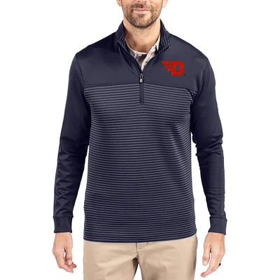 Men's Cutter & Buck  Navy Dayton Flyers Traverse Stretch Eco Stripe DryTec Tri-Blend Quarter-Zip Pullover