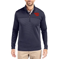 Men's Cutter & Buck  Navy Dayton Flyers Traverse Stretch Eco Stripe DryTec Tri-Blend Quarter-Zip Pullover