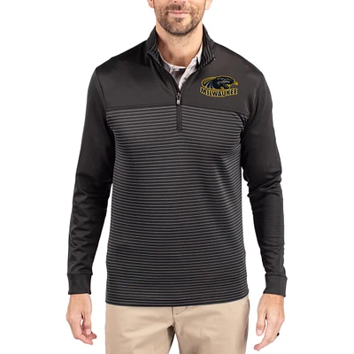 Men's Cutter & Buck  Black Wisconsin-Milwaukee Panthers Traverse Stretch Eco Stripe DryTec Tri-Blend Quarter-Zip Pullover