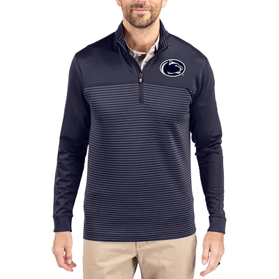 Men's Cutter & Buck  Navy Penn State Nittany Lions Traverse Stretch Eco Stripe DryTec Tri-Blend Quarter-Zip Pullover