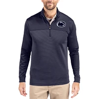 Men's Cutter & Buck  Navy Penn State Nittany Lions Traverse Stretch Eco Stripe DryTec Tri-Blend Quarter-Zip Pullover