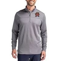 Men's Cutter & Buck  Gray Maryland Terrapins Traverse Stretch Eco Stripe DryTec Tri-Blend Quarter-Zip Pullover