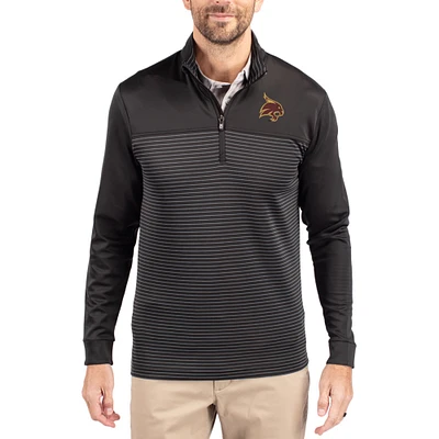 Men's Cutter & Buck Texas State Bobcats Traverse Stretch Eco Stripe DryTec Tri-Blend Quarter-Zip Pullover
