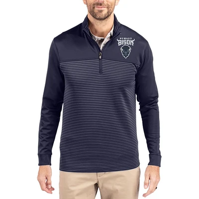Men's Cutter & Buck  Navy Howard Bison Traverse Stretch Eco Stripe DryTec Tri-Blend Quarter-Zip Pullover