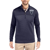 Men's Cutter & Buck  Navy Howard Bison Traverse Stretch Eco Stripe DryTec Tri-Blend Quarter-Zip Pullover