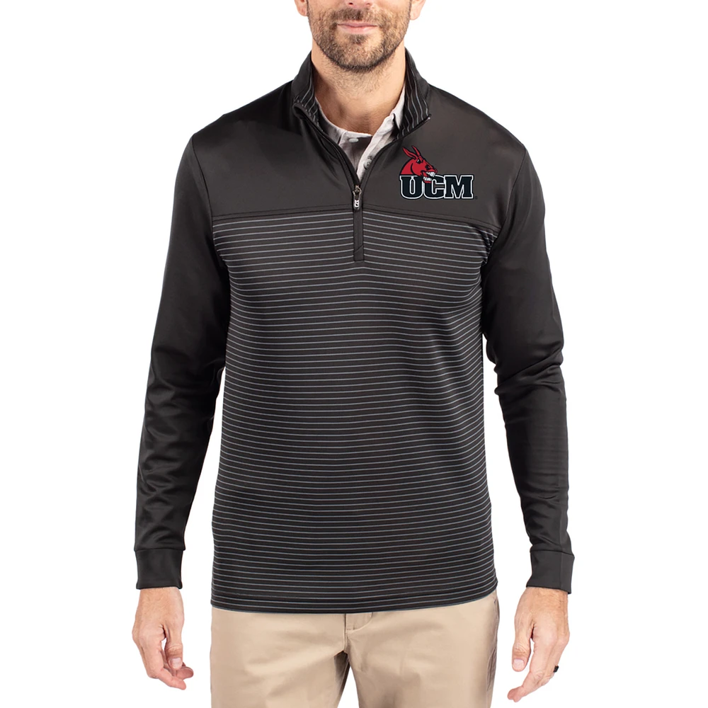 Men's Cutter & Buck Black Central Missouri Mules Traverse Stretch Eco Stripe DryTec Tri-Blend Quarter-Zip Pullover