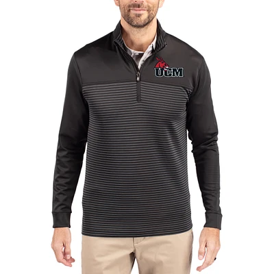 Men's Cutter & Buck  Black Central Missouri Mules Traverse Stretch Eco Stripe DryTec Tri-Blend Quarter-Zip Pullover