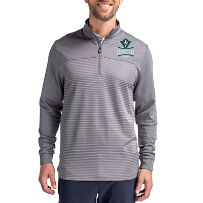Men's Cutter & Buck  Gray UNC Wilmington Seahawks Traverse Stretch Eco Stripe DryTec Tri-Blend Quarter-Zip Pullover