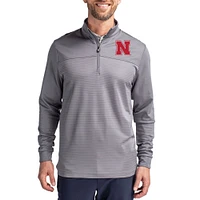 Men's Cutter & Buck  Gray Nebraska Huskers Traverse Stretch Eco Stripe DryTec Tri-Blend Quarter-Zip Pullover