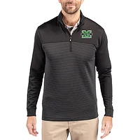 Men's Cutter & Buck Marshall Thundering Herd Traverse Stretch Eco Stripe DryTec Tri-Blend Quarter-Zip Pullover
